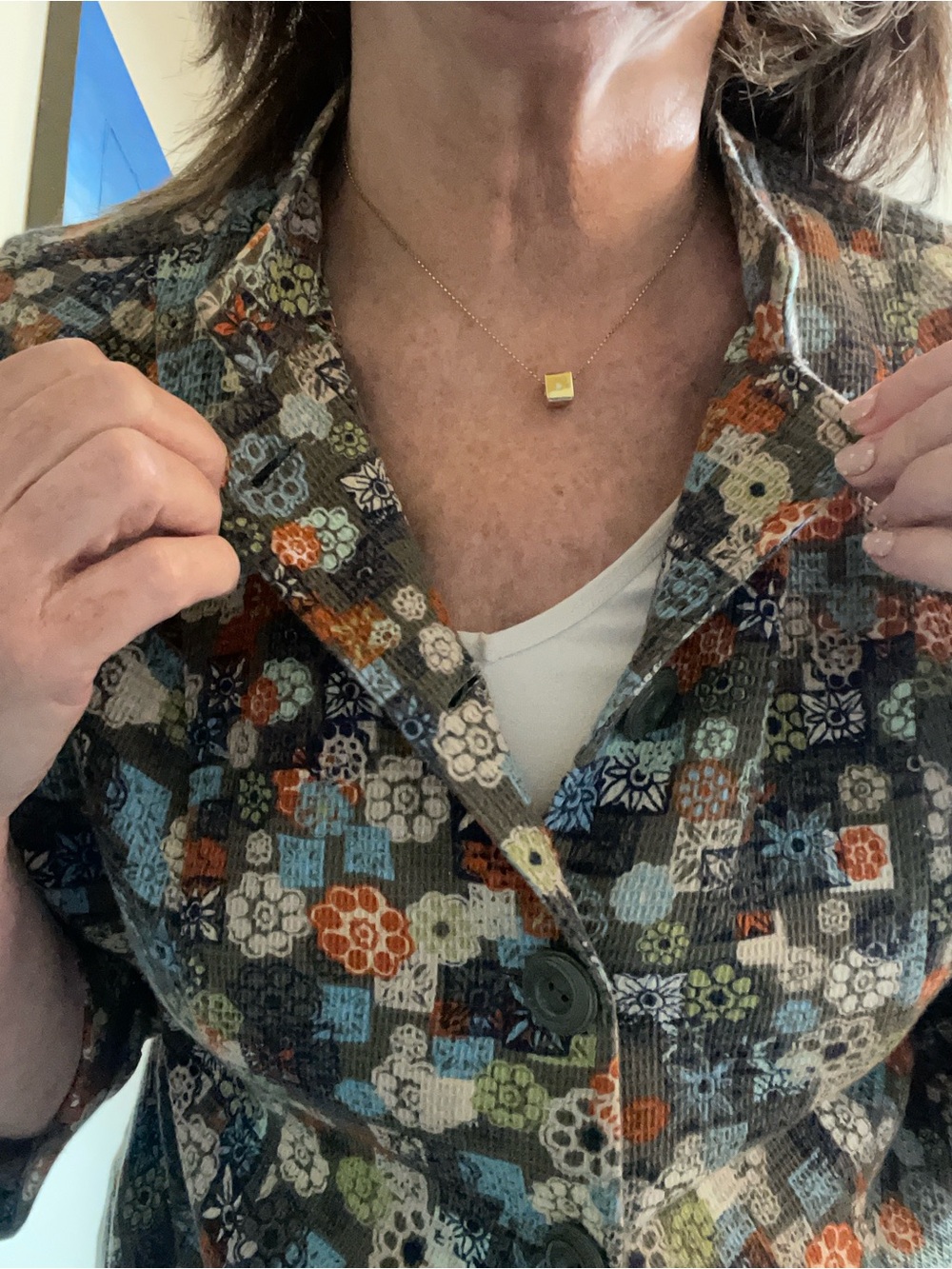 Year round Christopher & Banks Olive Green Floral Button-Up jacket